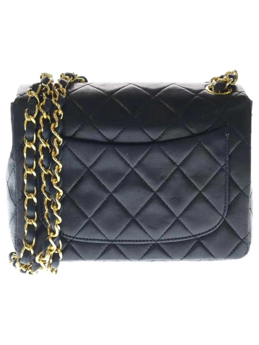 Chanel Mini Quilted S Flap S Chain Shoulder Bag Black Lambskin Gold